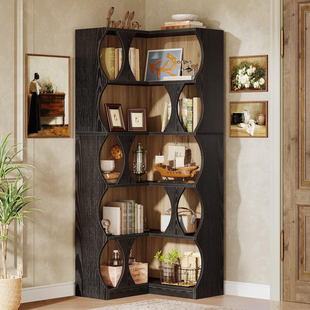 5-Tier Corner Bookshelf, 71" Tall Corner Bookcase Etagere Shelf