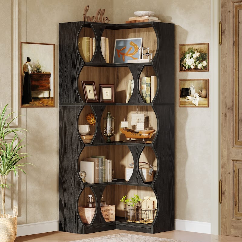 5-Tier Modern L-Shaped Book Shelf Display Bookshelf