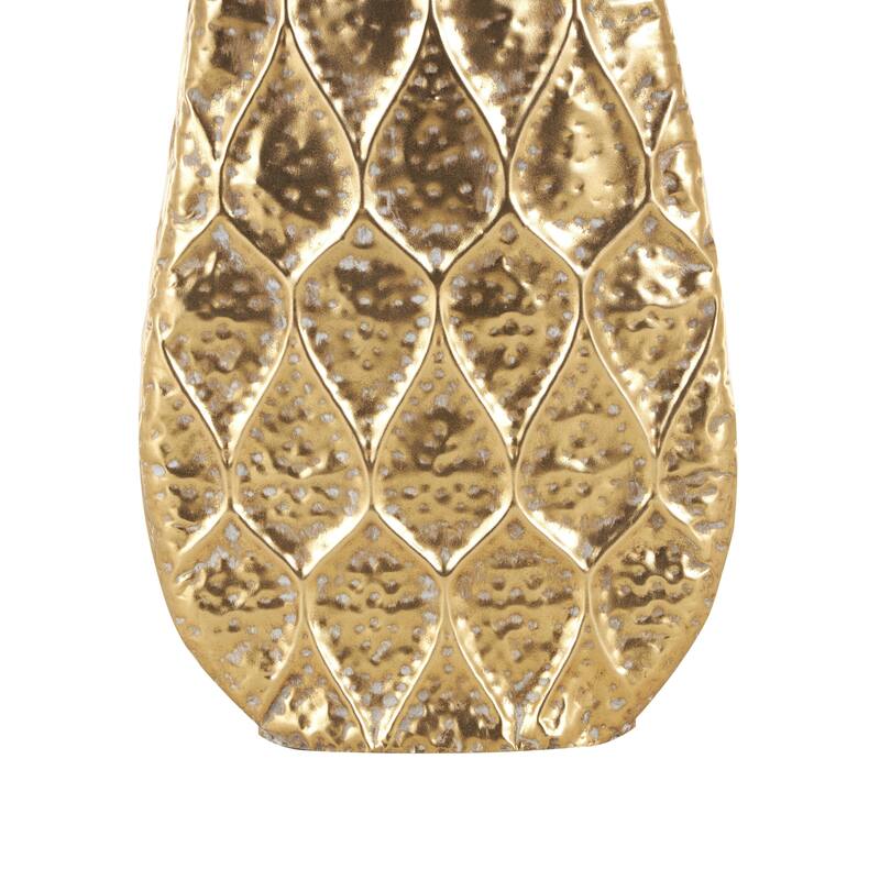 Metal Textured Concaved Teardrop Decorative Vase with Spotted Gray Accents - Gold - Roche River Decor