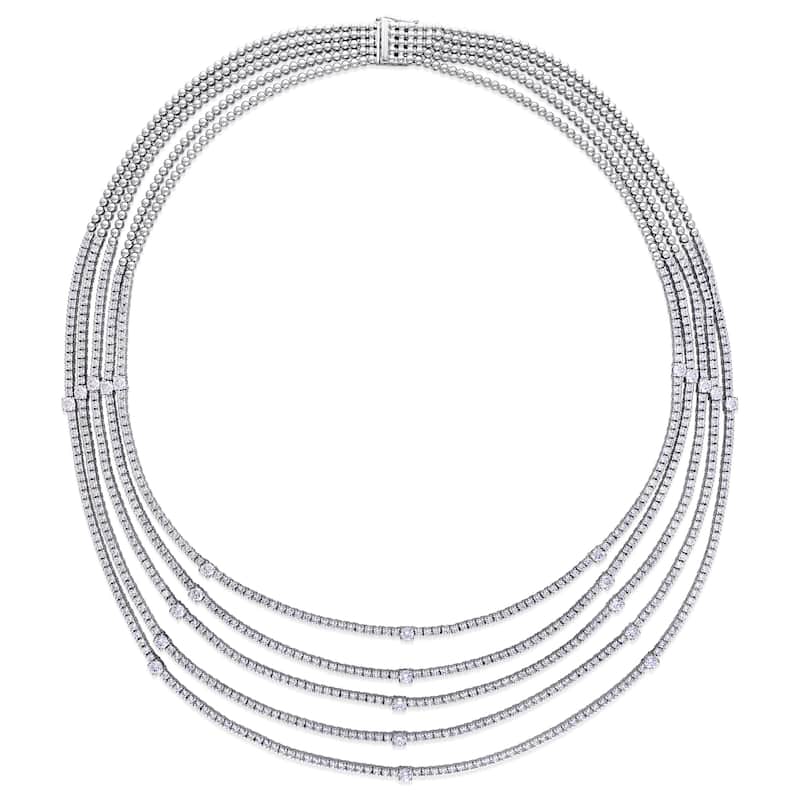 Miadora 18k White Gold Multi-Row Diamond Necklace 16 1/7 or 27 1/7ct TDW