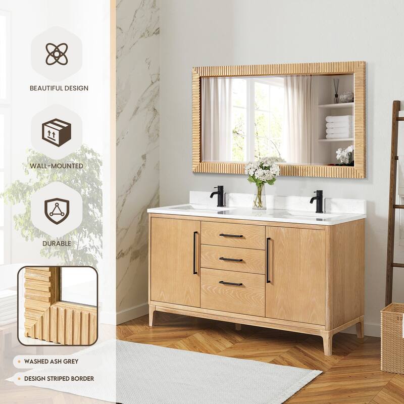 Osaka Rectangular Wood Framed Wall Bathroom Art Mirror