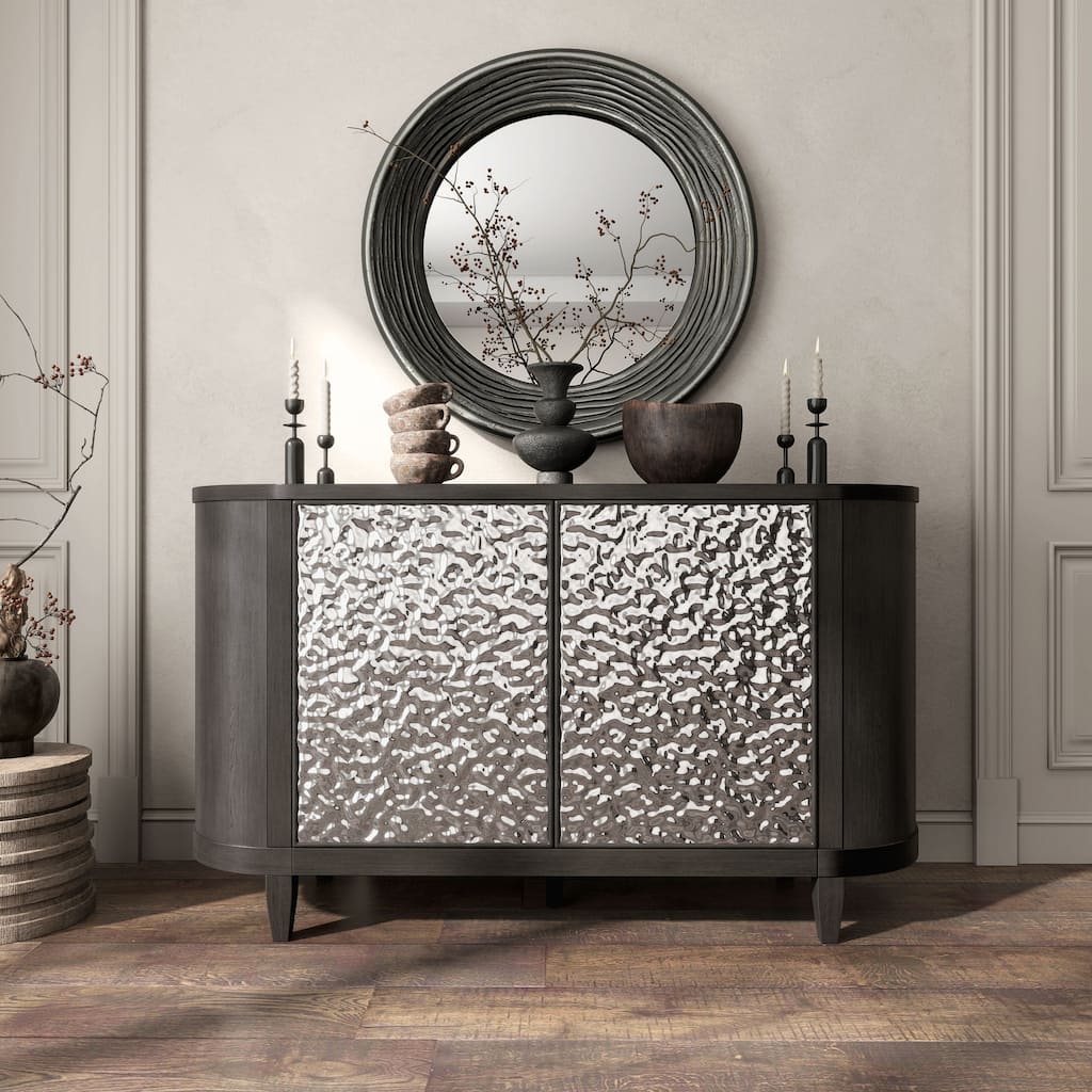 Furniture of America Piez Modern Ash Grey Wood 4-Shelf 2-Door Dining Server