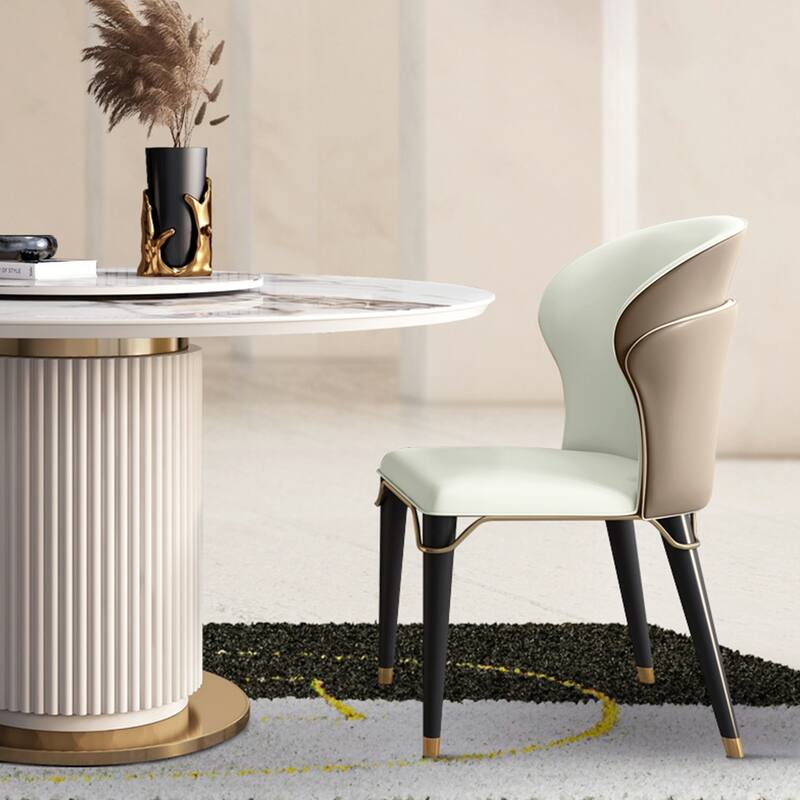 Modern Dining Chair Wingback Side Chair PU Leather Upholstery, Carbon Steel Legs, Brown, Set of 2, Fully Assemble