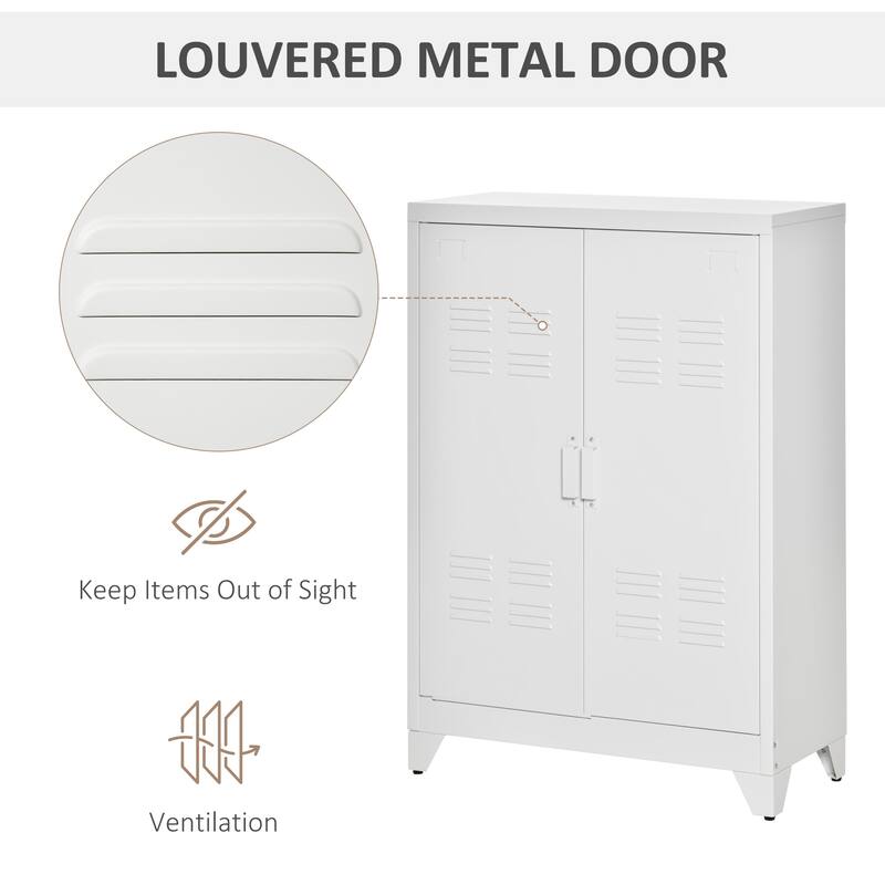 HOMCOM Industrial Style Steel Storage Cabinet, Metal Storage Organizer with 2-Tier Adjustable Shelves for Living Room or Home