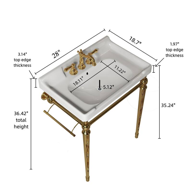 Wall-Mounted Bathroom Vanity with Ceramic Basin and Metal Legs