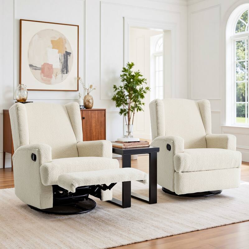 31'' W Manual Glider Swivel Glider Rocker Recliner Nursery Set of 2 - Cream
