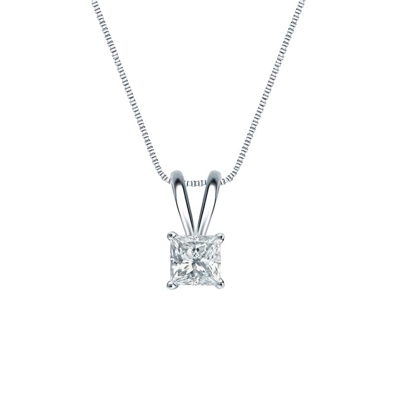 Auriya 18-karat Gold 0.30ctw Princess Solitaire Lab Grown Diamond Necklace 4-Prong Basket (F-G VS) - 0.3 - White