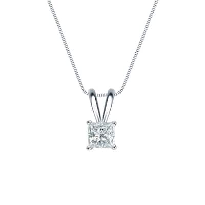 Auriya 18-karat Gold 0.45ctw Princess Solitaire Lab Grown Diamond Necklace 4-Prong Basket (H-I VS) - 0.45