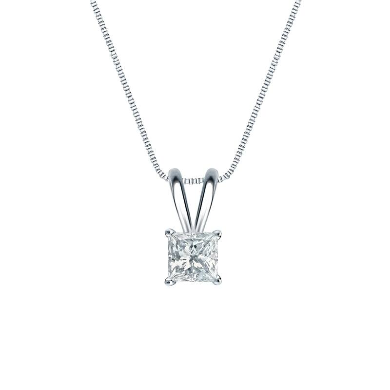 Auriya Platinum 0.45ctw Princess Solitaire Lab Grown Diamond Necklace 4-Prong Basket (F-G VS) - 0.45