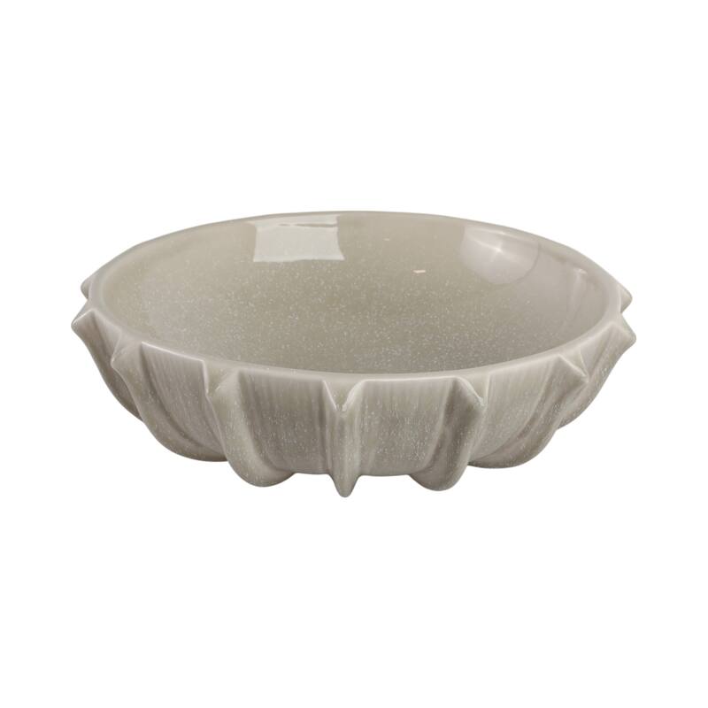 Pottery Earthenware Decorative Bowl with Sculpted Rim - 16" Taupe - 15.5" x 15.5" x 5"