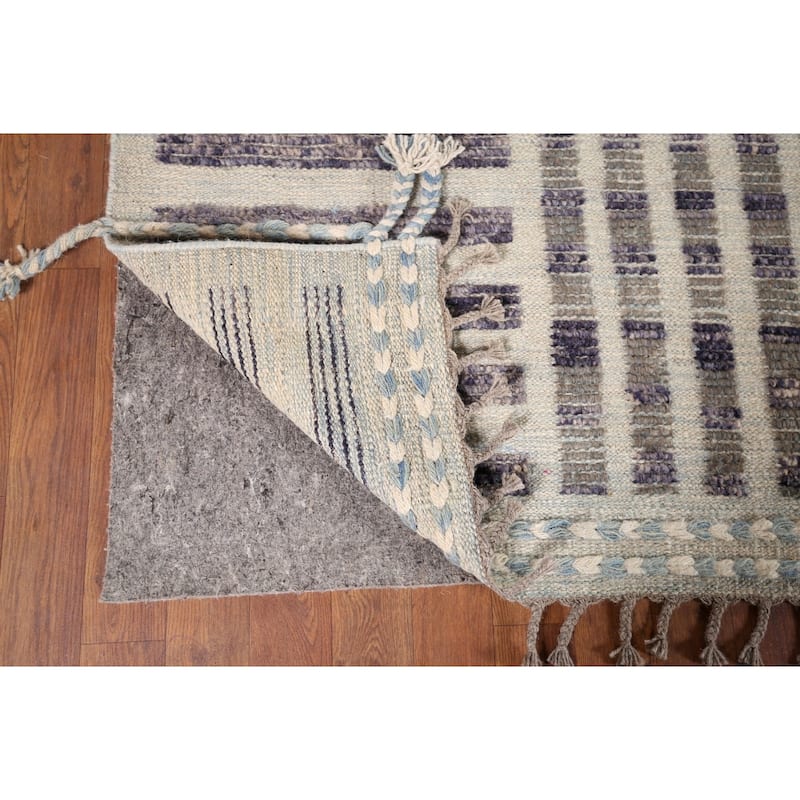 Striped Checkered Moroccan Oriental Area Rug Handmade Wool Carpet - 8'0"x 10'9"