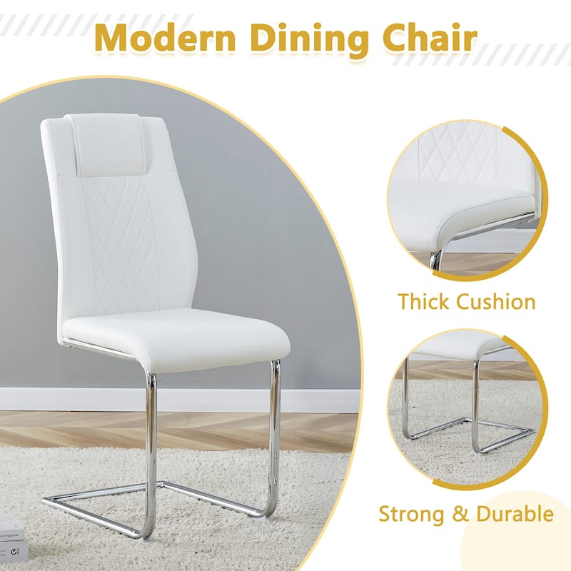Dining Table Set for 6, 7 Piece Home Rectangular Dining Table Set with 6 Faux Leather Chairs, Cream Dining Table and Chair Set