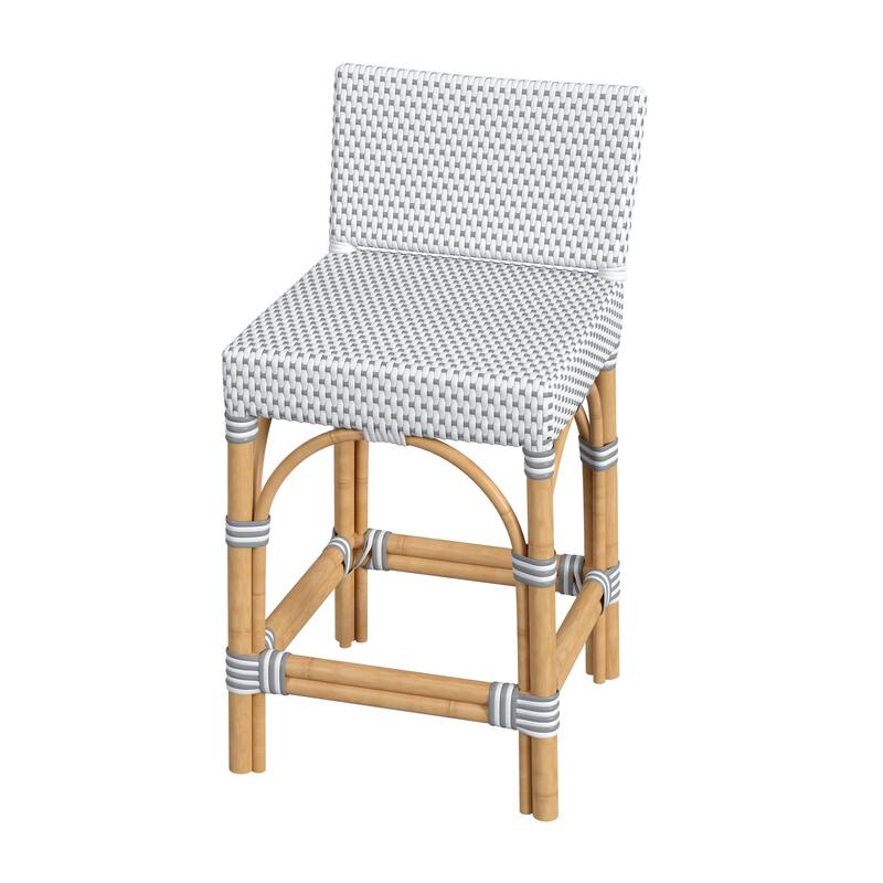 Serienna 24.5"H Seat Rattan Low Back Counter Stool - White/Grey