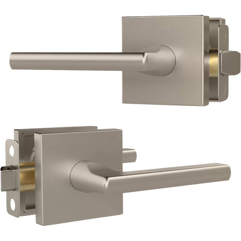 Mega Handles PRIME Reversible Passage Door Levers with Square Rosette | Modern Interior Handle for Bedroom, Bathroom, Hallway - Satin Nickel