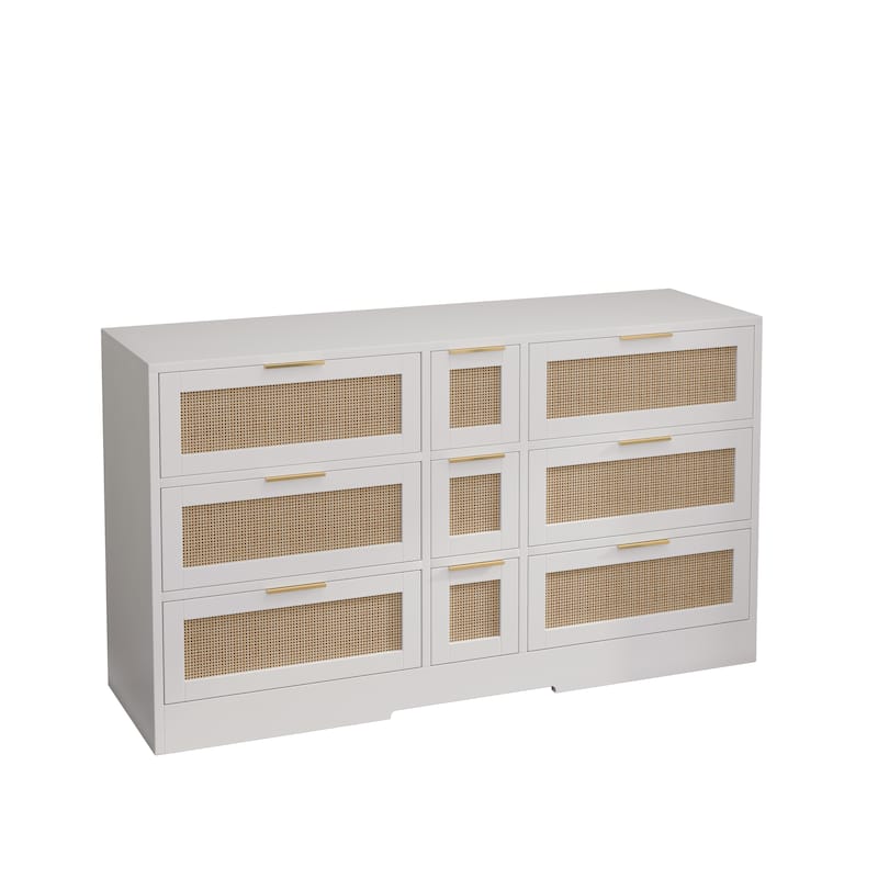 Rattan Storage Cabinet with 9 Drawers, Accent Cabinet with Smooth Sliding Tracks, Kitchen Buffet Sideboard
