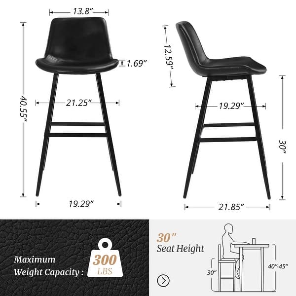dimension image slide 8 of 10, LUE BONA Faux Leather Bar Stools Counter Height Stools with Backs and Metal Legs (Set of 4)