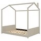 preview thumbnail 10 of 8, Full Size Velvet House Bed Wood Bed, Beige