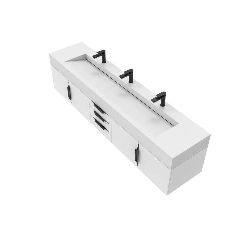 Nile 84" Wall Mounted Bathroom Vanity Set w/ White Top