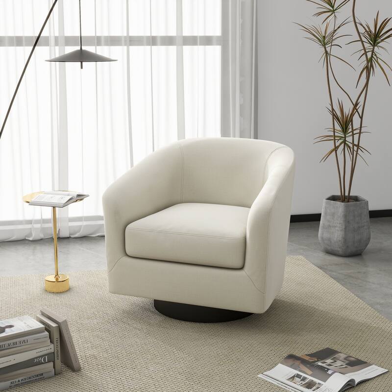 Modern 360°Swivel Accent Chairs Barrel Armchairs - Regular: 27.75"W x 26.75"D x 26.25"H - Fabric-Beige-Regular