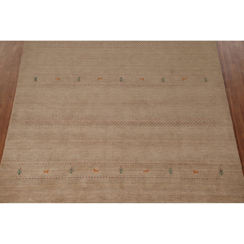 Light Brown Gabbeh Area Rug Wool Carpet - 8'1"x 9'9"