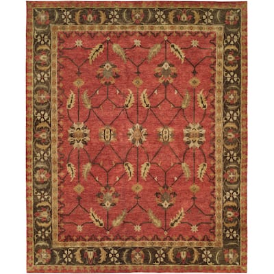 Traditional Red Hand-Knotted Wool Area Rug