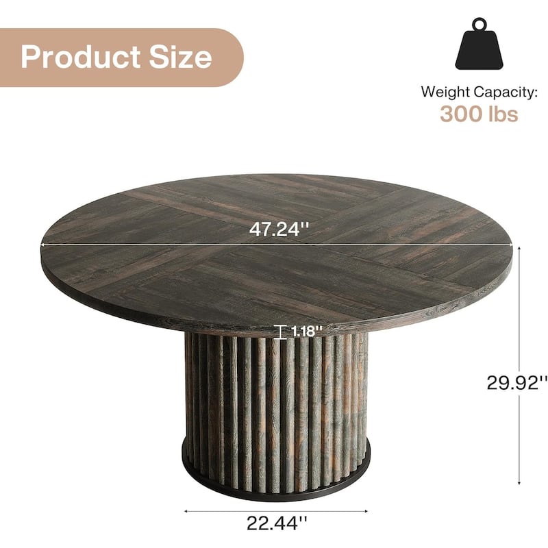 47'' Round Dining Table Kitchen Table with Sturdy Fluted Metal Base