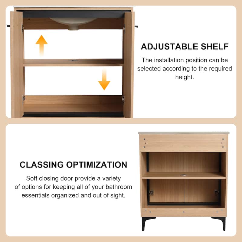 BNK 24/30 inch Freestanding Single Sink Bathroom Vanity with Soft Close Door and 1 Adjustable Shelf