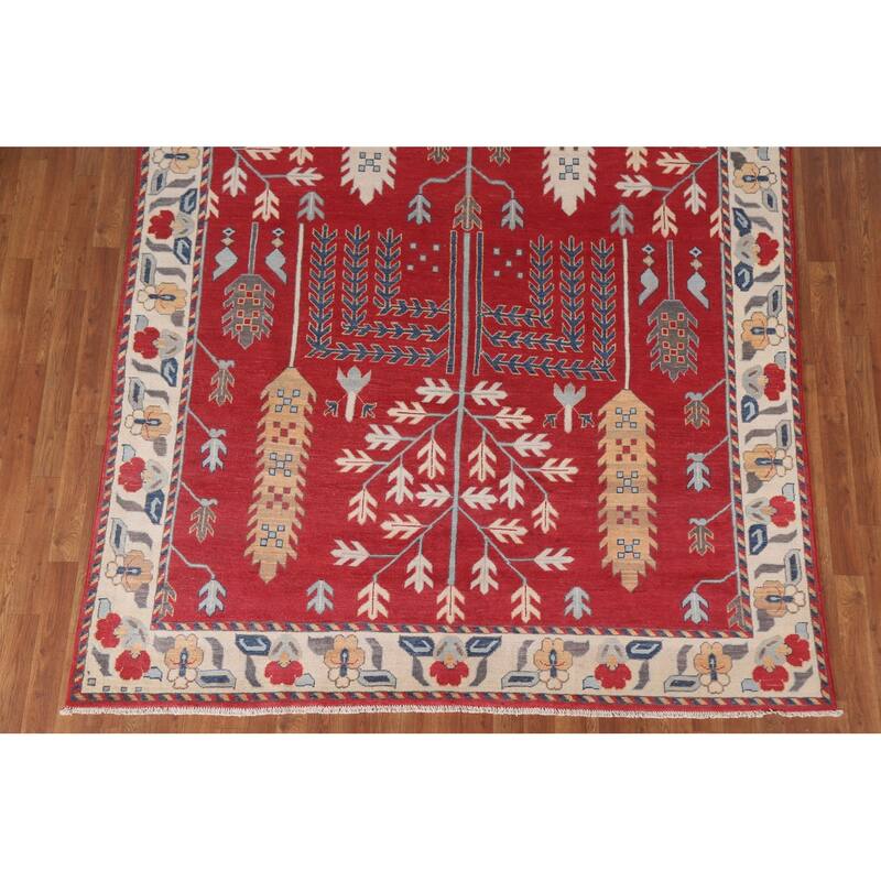 Hand Knotted Oriental 100% Wool Carpet Traditional Geometric Red Kazak Area Rug - 9' 10'' X 6' 10''