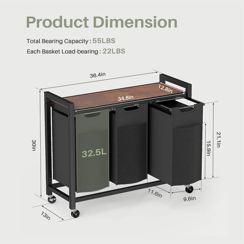 Laundry Hamper with Pull-Out Removable Sorter Bags