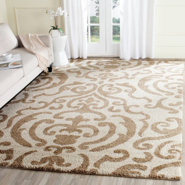 SAFAVIEH Florida Shag Honey Ornate Damask 1.2-inch Thick Rug - 8' x 10' - Cream/Beige