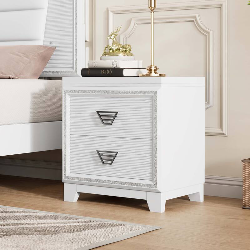 Elegant Nightstand with Metal Handle and Sparkling Shiny Decoration