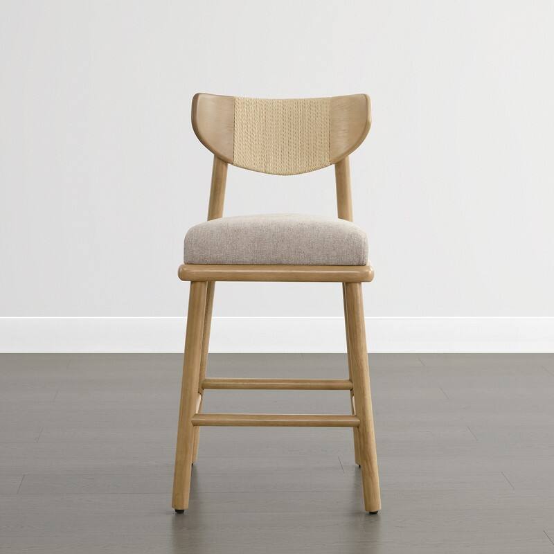 Spruce & Spring Boho Woven Bar Stool with Curved Back