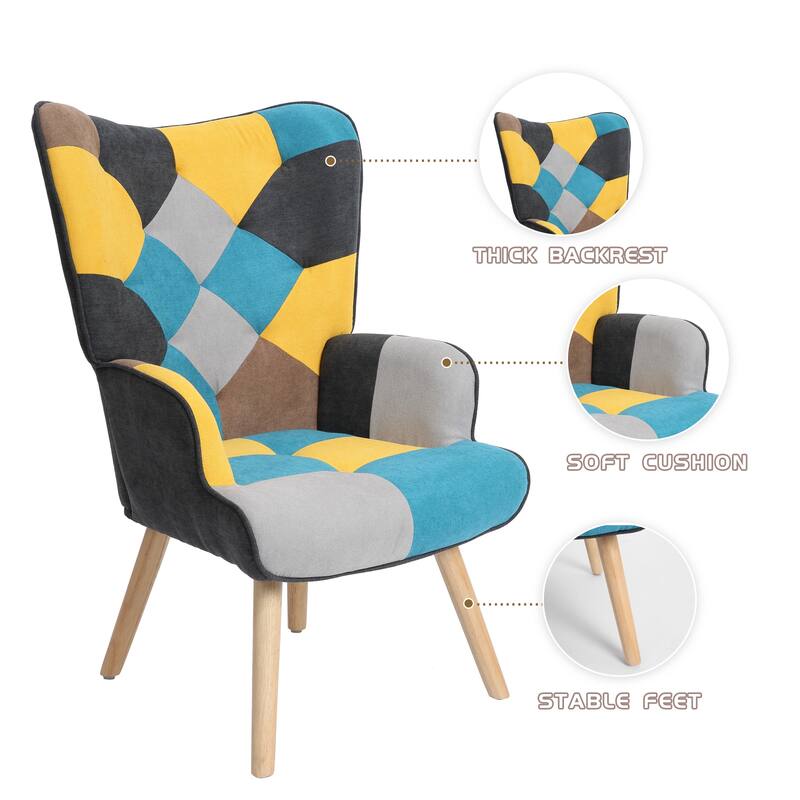 Creative Splicing Cloth Accent Chair with Ottoman