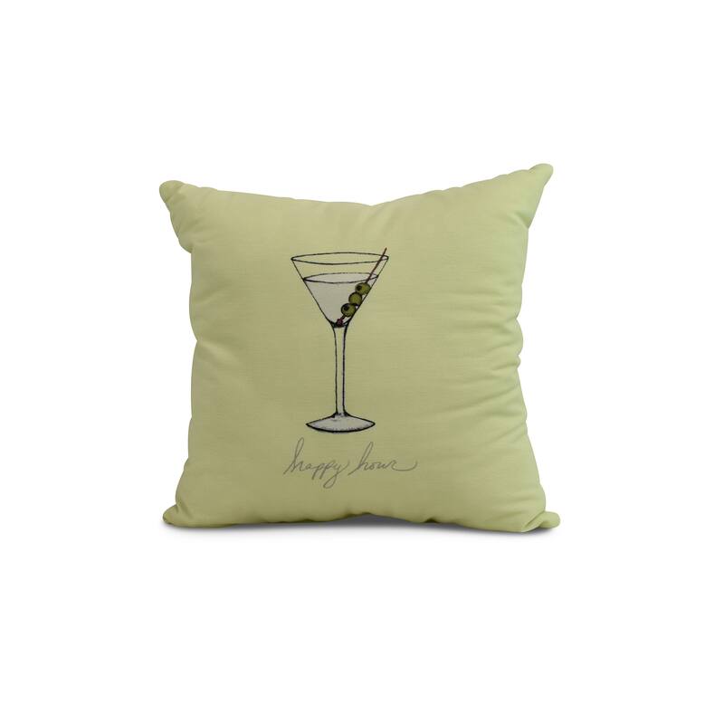 20 x 20 Inch Martini Glass Happy Hour Geometric Print Outdoor Pillow - Green