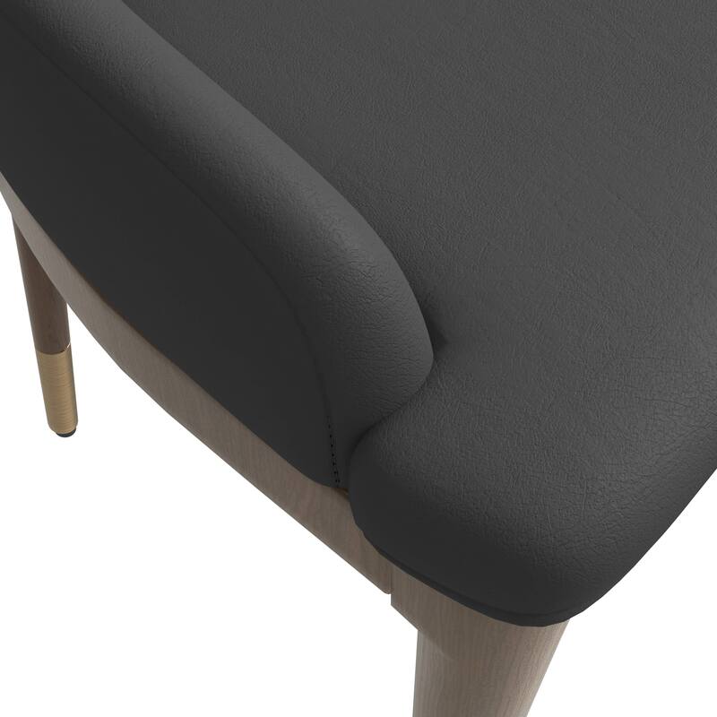 Dining Chair Upholstered in Leather with Rubberwood Frame Set of 2 Side Chair High Back and Gold Accent Legs