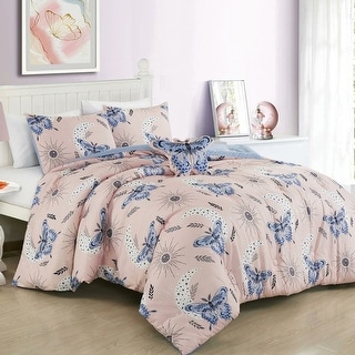 Pink & Lilac Butterflies Nature Reversible Kids Quilt Coverlet Bedspread Bedding Set