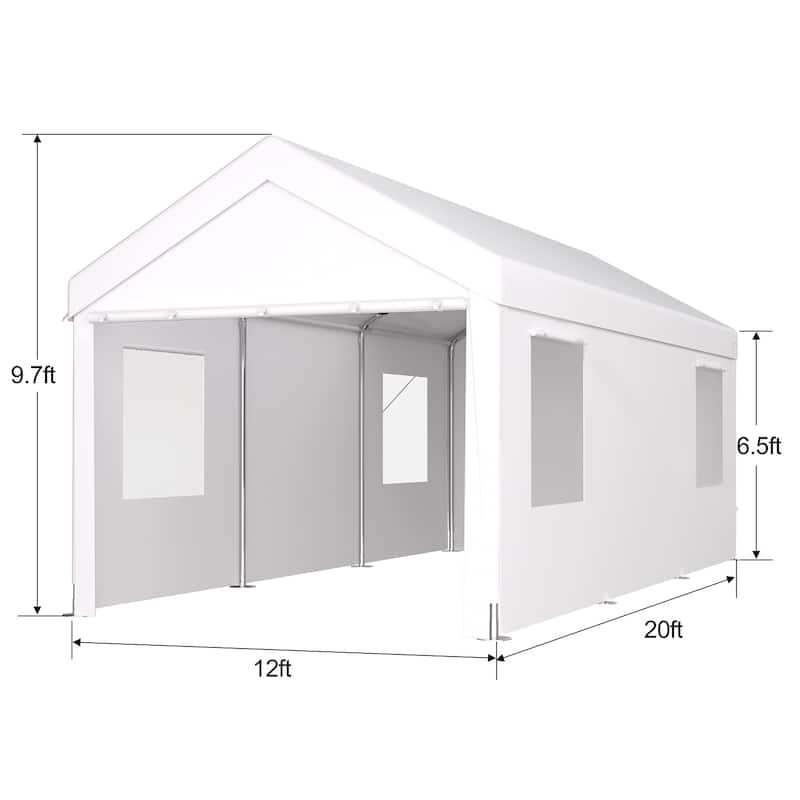 12x20FT Heavy Duty Carport Canopy, 2 Roll-Up Doors, 4 Vent Windows