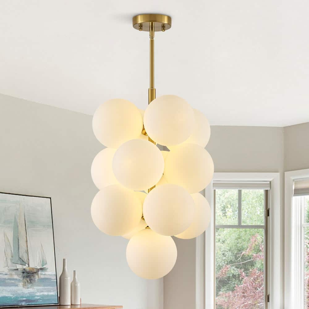 Classic Glam 13-Light White Frosted Grape Glass Stacked Chandelier - 15.7 in