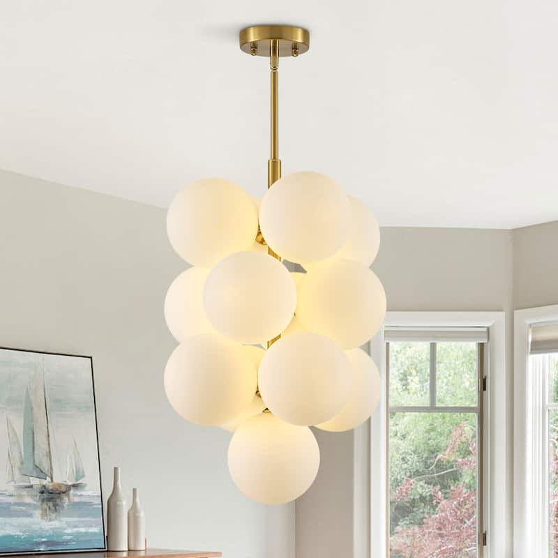 Classic Glam 13-Light White Frosted Grape Glass Stacked Chandelier - 15.7 in