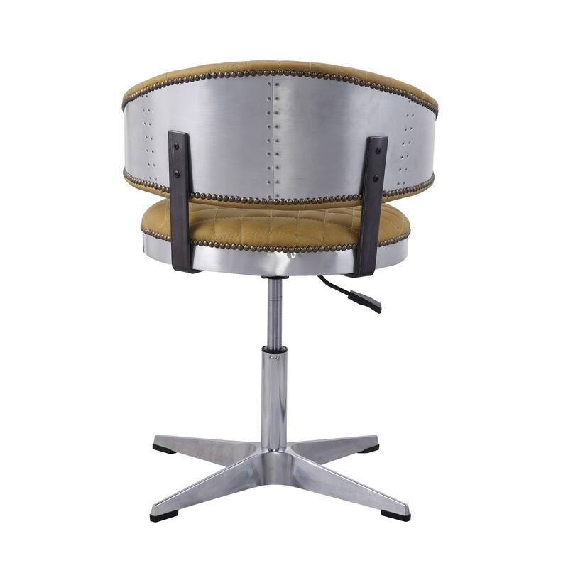 Swivel Leatherette Chair with Curved Back and Metal Star Base, Yellow