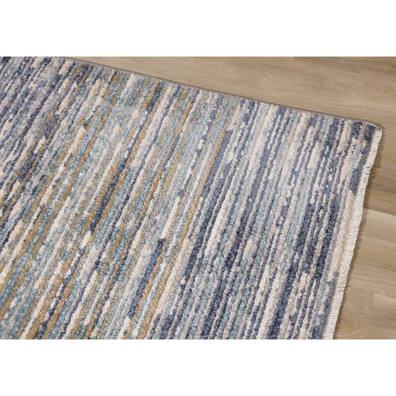 Cali Collection - Blue/White Distressed Texture Banded Rug