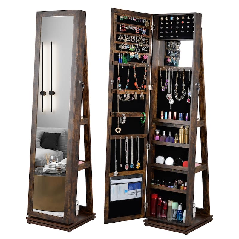 Full Length Mirror 360° Swivel Jewelry Cabinet - Antique Gray