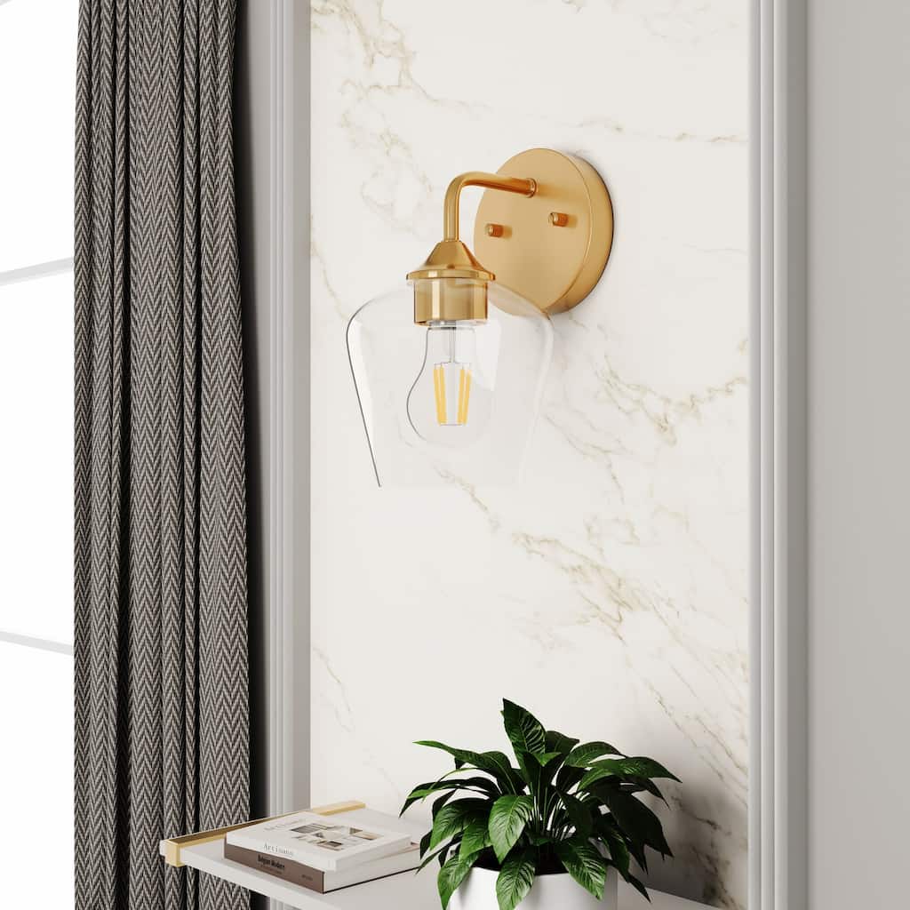 Modern Brass Finish Wall Sconce Fixture with Dome Clear Glass Shade