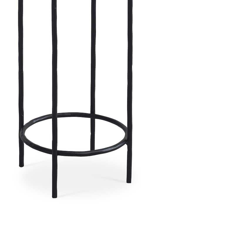 Hex Accent Table, 12 Inch Round Recycled Glass Top, Black Iron Frame