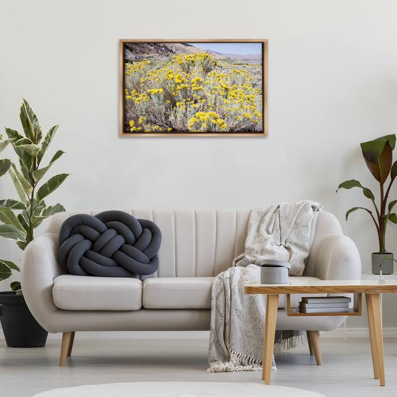 Stupell Yellow Flowers in Arid Meadow Framed Floater Canvas Wall Art Design By Gemma Bardot