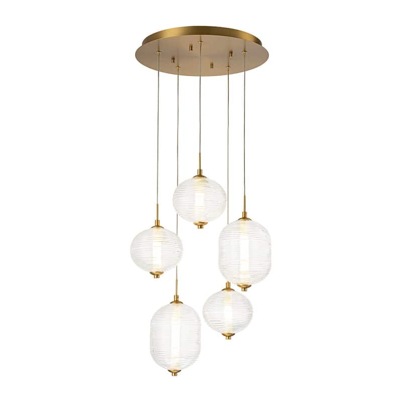 Glam Etched Ribbed Glass 5-Light Cluster LED Chandelier 16.3 in