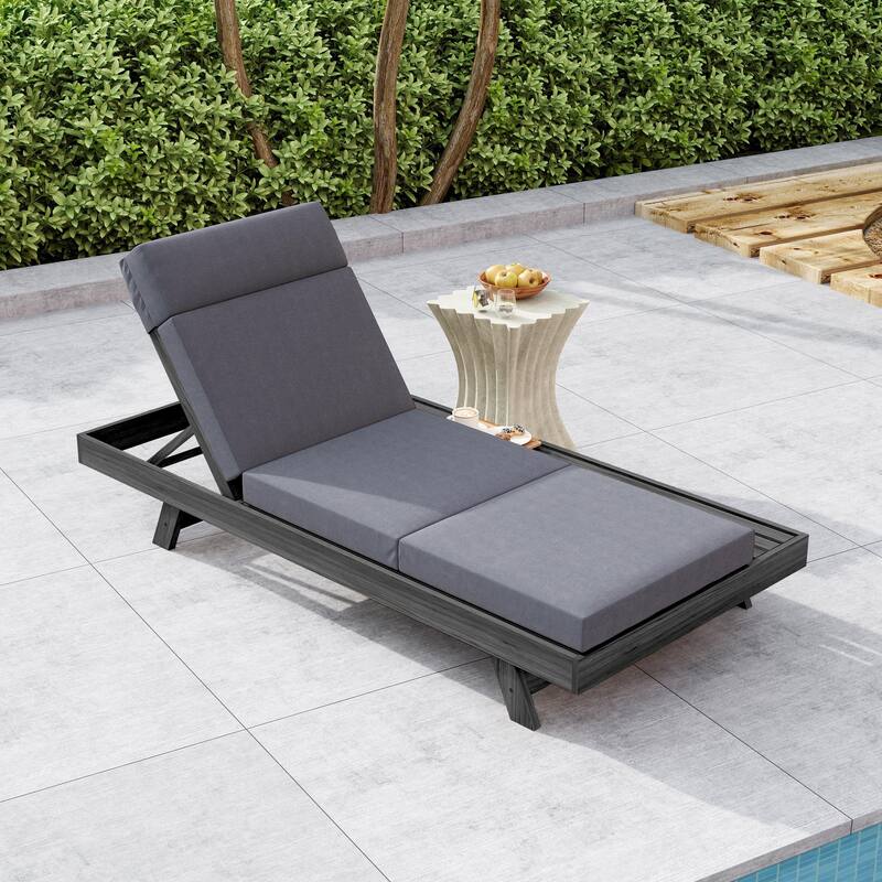 Christopher Knight Home - Elmont Outdoor Acacia Wood Adjustable Chaise Lounge with Water-Resistant Cushions & Headrest Cushion