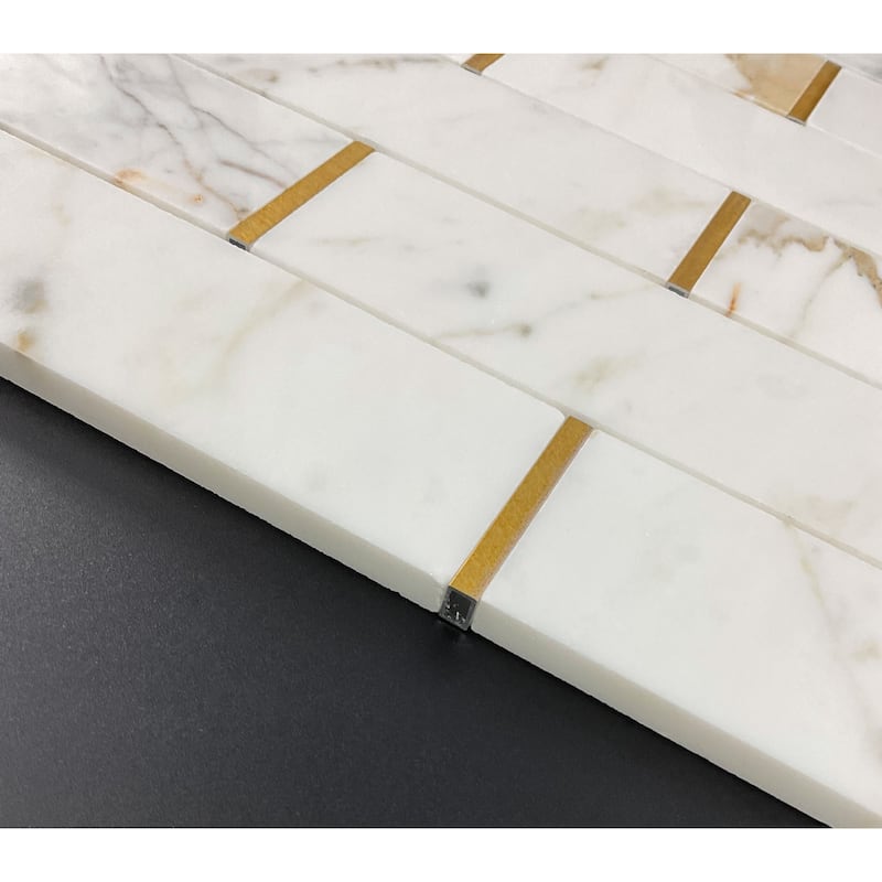 Calacatta Gold and Gold Metal Brick Marble Wall and Floor Mosaic - 1 Case (10 Sheets)