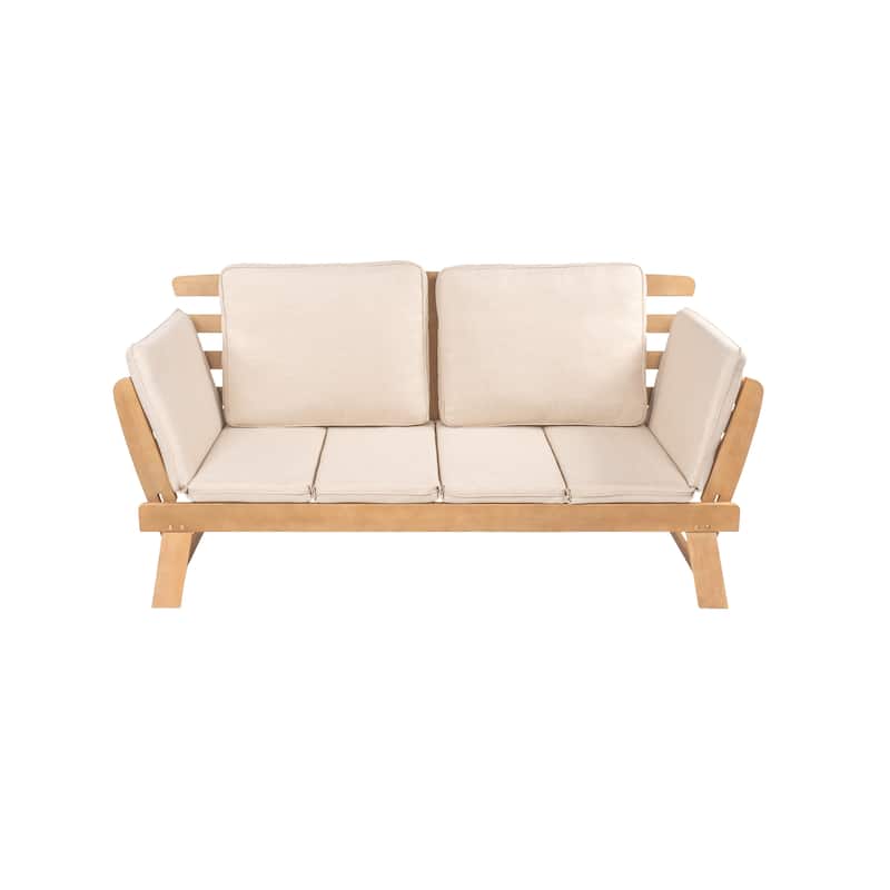 Arwen 2-Seat Modern Scandinavian Folding Wood Outdoor Day Bed Sofa, Beige/Light Teak by JONATHAN Y - Beige