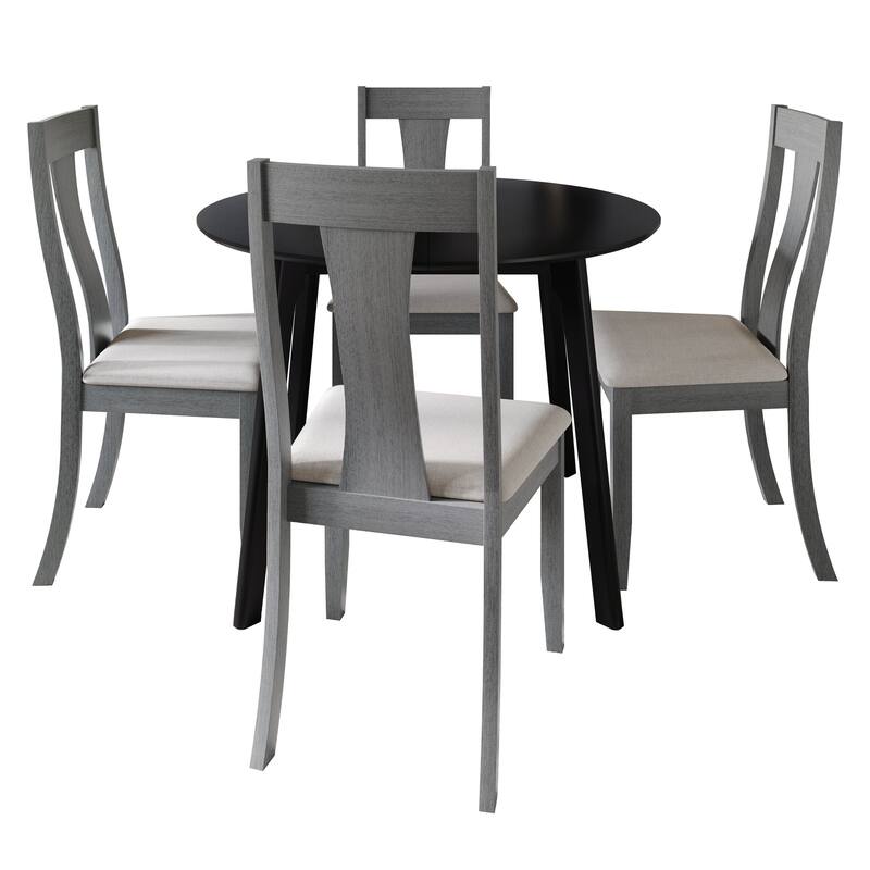 CraftPorch Vintage 4-Piece Chair and Round Table Wooden Dining Set - Grey